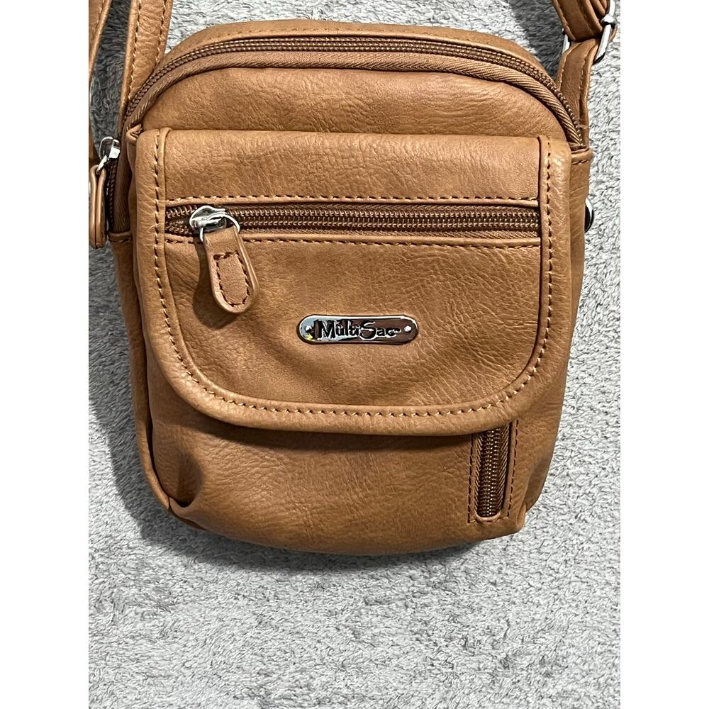 Multisac Crossbody Mini Purse Tan Faux Leather Travel Commuter Minimalist - Picture 6 of 10